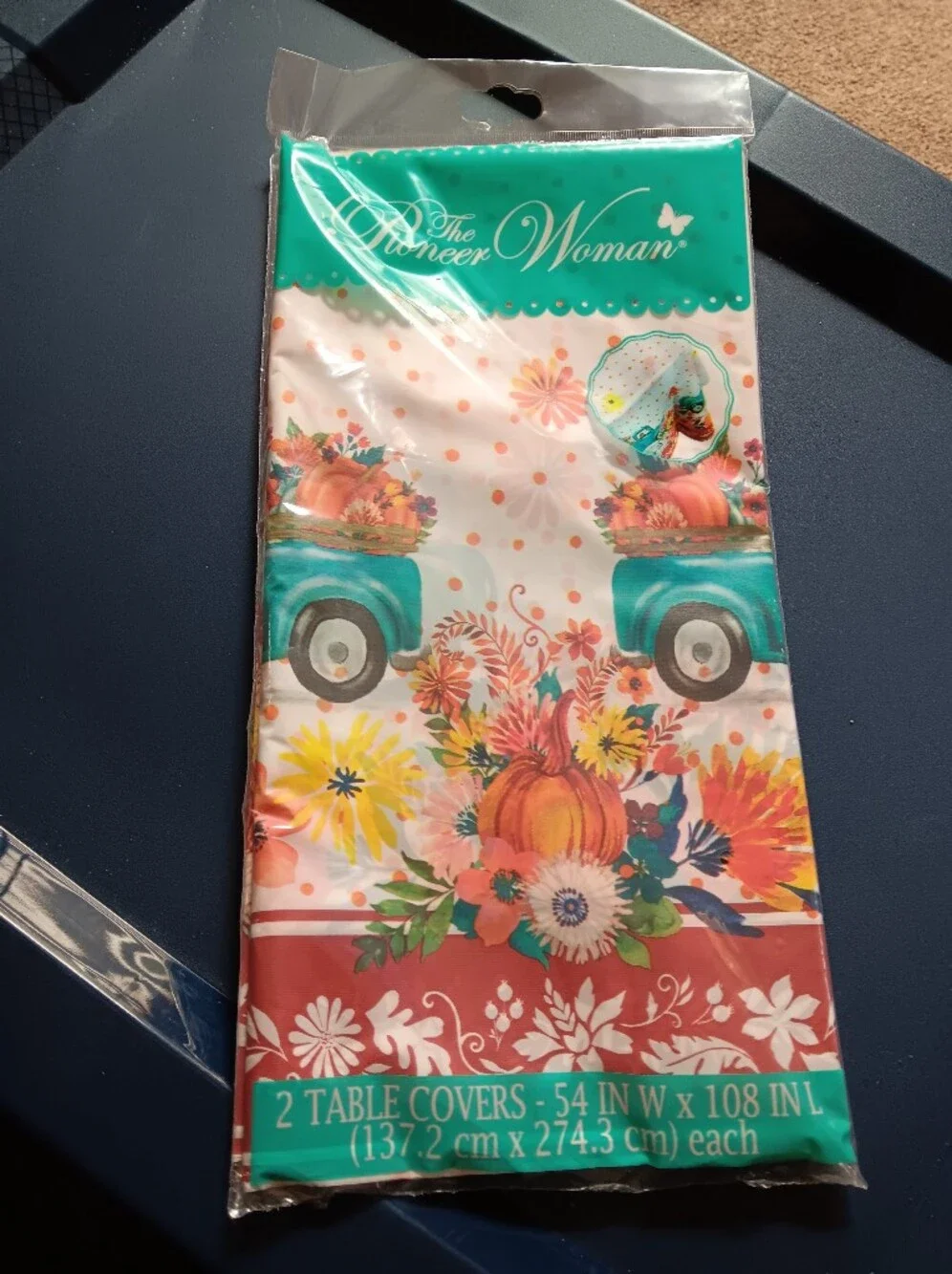 Festive Floral Pumpkin Party Pair Of Table Covers - Teal & Coral